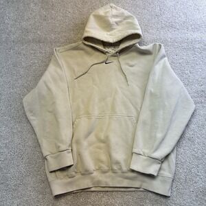 Vintage Y2K Nike Center Swoosh Beige Distressed Pullover Hoodie Size Medium